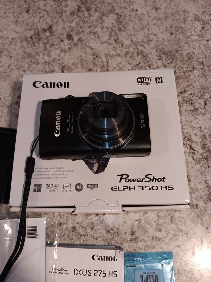 Canon Powershot ELPH 350 HS 20.2MP 12X Zoom Digital Camera Digicam Black